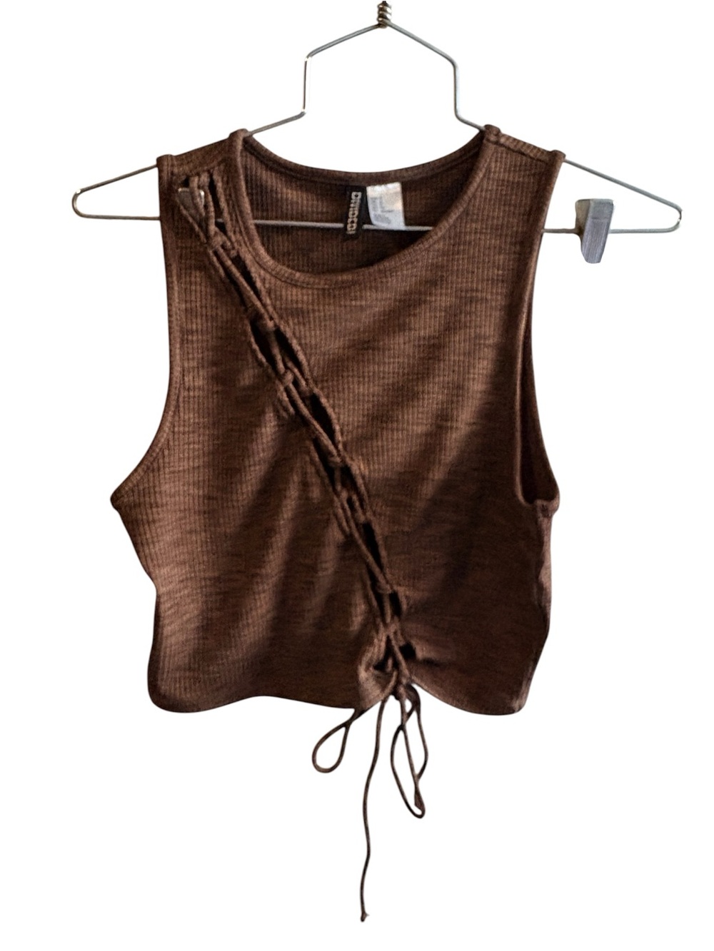 H&M Divided Brown Lace-Up Ribbed Crop Tank Top cutouts small S
